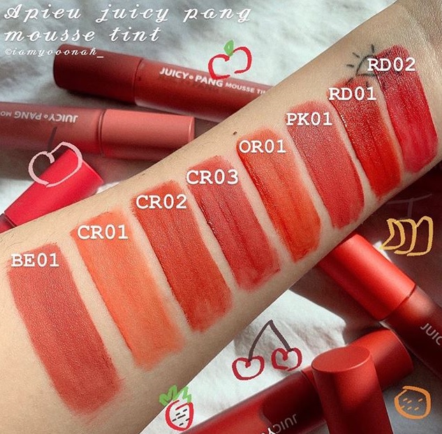 Son A'Pieu Juicy Pang Mousse Tint Có Đáng Mua Không? 10 Bảng Màu Son A'Pieu Juicy Pang Mousse Tint